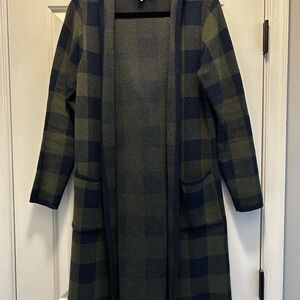 Plaid Longline Coat - Green and Blue